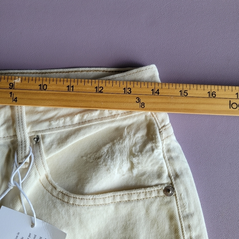 Frame Le Original Ripped Straight Leg High Rise Jeans In Off-White Size 27 - Picture 11 of 13